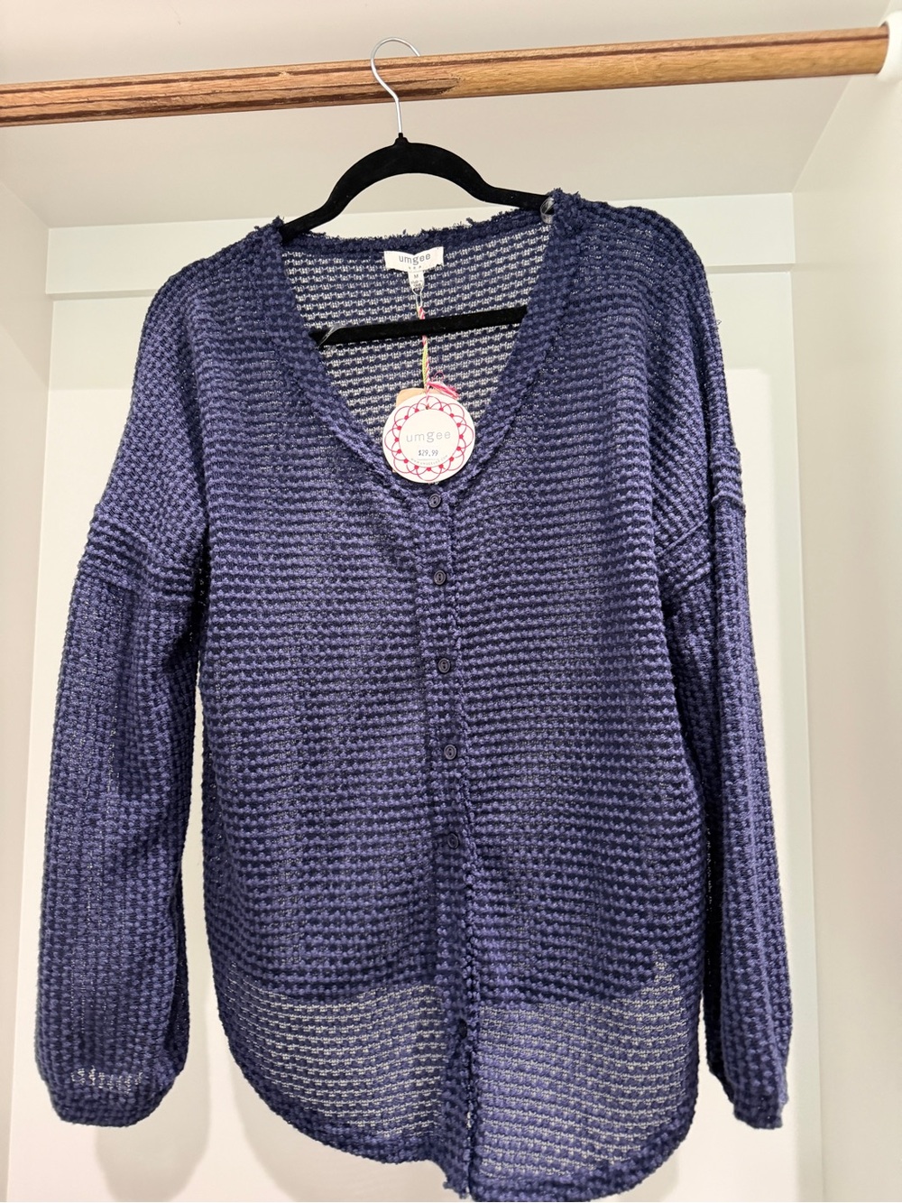 Umgee Deep Navy Waffle-Knit Button-Front Cardigan